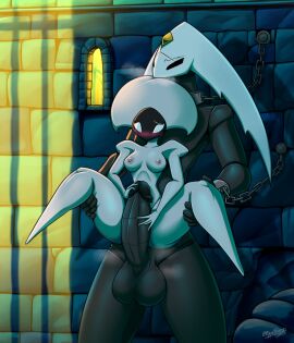 1girls alternate_version_available anthro areolae barefoot blush bondage breasts carrying_partner chained chained_to_wall chained_up completely_nude female femdom full_body harrold_(latiar) hollow_knight hollow_knight:_silksong insects lace_(hollow_knight) laranthrod latiar male naked naked_female nipples nude nude_female penis size_difference small_breasts textless