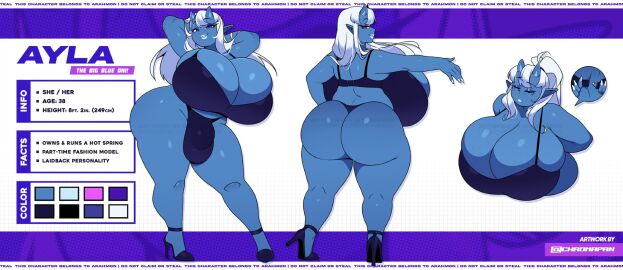 1futa 2025 2_horns 3mangos 5_fingers artist_name asian_mythology ass ayla_(arahmon) big_ass big_breasts big_bulge big_butt biped black_clothing black_footwear black_high_heels black_underwear blue_body blue_skin breasts bulge chromapan clothed clothing curvy_figure demon detailed_bulge east_asian_mythology english_text fingers footwear futa_humanoid futa_only futanari hair hi_res high_heels horn huge_breasts huge_bulge humanoid intersex intersex_humanoid japanese_mythology model_sheet mostly_nude mythology oni purple_eyes shoes solo stated_age stated_height stated_species text underwear unhooking_bra voluptuous voluptuous_futa voluptuous_humanoid white_hair youkai