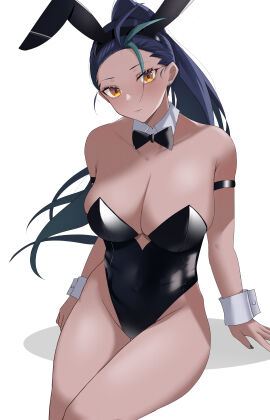 1girls absurd_res absurdres adult adult_female aged_up ahoge antenna_hair arm_support armband bare_arms bare_chest bare_hands bare_hips bare_legs bare_shoulders bare_skin bare_thighs belly black-haired_female black_armband black_bowtie black_bunny_ears black_bunnygirl_costume black_bunnysuit black_hair black_hairband black_leotard blue_fingernails blue_nail_polish blue_nails blush blushing_at_viewer blushing_female bowtie breasts brown-skinned_female brown_skin brown_skinned_female bunny_ears bunny_girl bunnygirl_outfit busty busty_female cleavage collar collarbone curvy curvy_body curvy_female curvy_figure curvy_hips curvy_thighs dark-skinned_female dark_skin dot_nose ear_piercing exposed exposed_arms exposed_legs exposed_shoulders exposed_thighs female female_focus female_only fingernails fingers game_freak green-haired_female green_hair groin hairband head_tilt high_resolution highres hourglass_figure knees knees_together large_breasts lean_figure legs legs_together leotard lips long_hair looking_at_viewer mature_female multicolored_hair musicatopos nail_polish nails nemona_(pokemon) nintendo orange-eyed_female orange_eyes parted_bangs pokemon pokemon_sv shoulders simple_background sitting slender_body slender_waist slim_female slim_waist solo thick_thighs thighs thin_waist tilted_head upper_body v-line white_background white_collar white_wrist_cuffs wide_hips wrist_cuffs yellow-eyed_female yellow_eyes