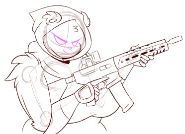 1girls big_breasts breasts dewwydarts dewwydartz female fortnite furry gun raven_team_leader sketch tagme