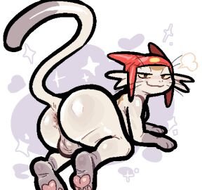 2024 anthro anus ass backsack balls ballsack betelgeusian black_eyes blush feed felid fur genitals hard_pixels long_tail looking_at_viewer looking_back lying male mammal meow_(space_dandy) milkvislon multicolored_body multicolored_fur nude on_front pawpads pink_anus pink_pawpads pixel_art presenting presenting_hindquarters purple_balls purple_body purple_fur rear_view smile smirk solo solo_male space_dandy tail whiskers white_background white_body white_butt white_fur yellow_sclera