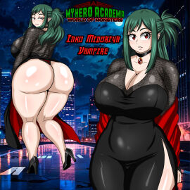 ass big_ass big_booty big_breasts boku_no_hero_academia breasts choker dress female green_hair high_heels inko_midoriya large_ass large_breasts large_butt milf my_hero_academia panties pointy_ears raidon_dimentional_land red_panties tagme vampire vampire_girl vampire_milf