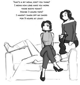 1boy 1girls 2023 2d 2girls black_and_white boot_fetish boot_sniffing boot_worship boots caption celera_prime dominant_female dominatrix english english_text female femdom femdom_caption foot_fetish foot_worship footwear high_heels incest laying_down laying_on_back long_hair male malesub milf mimi_(celera_prime) monochrome mother_and_daughter mother_and_son older_female original original_character original_characters shoe_fetish shoe_worship shoes short_hair sitting_on_person submissive_male sweater text