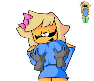 1girls artist_request big_breasts blonde_hair blue_clothing breasts disembodied_hands female grabbing grabbing_boobs heart_eyes noob noob_(roblox) noobina reference_image roblox robloxian tagme white_background yellow_body yellow_skin