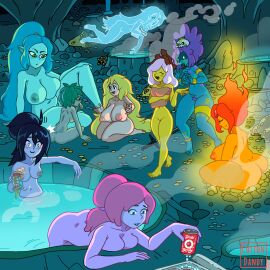 9girls adventure_time bending_over big_breasts black_hair blonde_hair blue_body blue_hair blush blush_lines breakfast_princess breasts_bigger_than_head breasts_out canyon_(adventure_time) cave chubby chubby_female closed_eyes cottondandy covering_breasts cyan_body cyan_hair digital_drawing_(artwork) digital_media_(artwork) drool drooling excited excited_female fat_breasts female female_only fionna_the_human_girl fire_hair flame_hair flame_princess flaming_hair floating ghost ghost_girl ghost_princess giantess glowing glowing_body glowing_eyes gold_bracelet gold_jewelry green_eyes green_hair green_skin grey_skin hair_ornament holding_beer holding_object huntress_wizard jungle_princess leaves_in_hair long_hair looking_at_another marceline marceline_abadeer meditation multiple_girls naked naked_female naked_woman obscured_eyes pierced_nipples pink_body pink_hair plump ponytail princess_bubblegum purple_hair reaching reaching_for_object relaxed relaxing sauna self_upload signature squishing stalking steam surprised surprised_expression translucent_body underground vampire vampire_girl white_hair woman_only yellow_body yuri