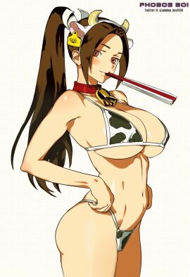 big_ass big_breasts big_butt big_thighs big_titties bikini brown_hair cow_bikini cow_girl curvaceous curvaceous_female curvaceous_figure curvy curvy_figure curvy_hips female female_focus female_only long_hair looking_at_viewer mai_shiranui phobos_boi snk the_king_of_fighters
