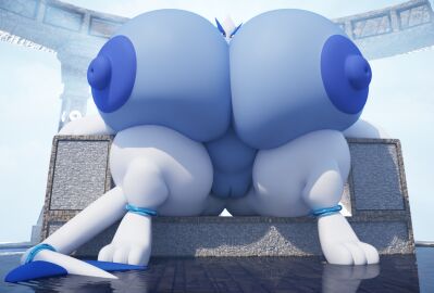 3d anthro areola ass big_ass big_breasts big_butt blender_(artwork) blue_areola blue_nipples breast_squish breasts darkdraketom digital_media_(artwork) female generation_2_pokemon genitals hi_res huge_breasts hyper hyper_breasts legendary_pokemon light light_beam looking_at_viewer lucie_(darkdraketom) lugia macro nintendo nipples plump_labia pokemon pokemon_(species) pussy red_eyes sitting sky solo squish temple thick_thighs