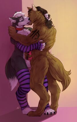 4_toes 5_fingers against_surface against_wall anthro arm_warmers armwear athletic athletic_anthro athletic_male balls black_body black_claws black_fur black_nose bodily_fluids border_collie brown_body brown_fur brown_hair canid canine canis cheek_tuft claws closed_eyes clothing collar collie digitigrade dipstick_tail domestic_dog duo ears_back erection facial_tuft feet finger_claws fingers fluffy fluffy_tail french_kissing frottage fur fur_hair gabe_the_equine genital_fluids genitals hair hand_around_torso hand_on_back hand_on_neck hand_on_penis hand_on_shoulder head_tuft herding_dog hi_res husky jason_mulder kissing leg_warmers legwear looking_pleasured making_out male male/male mammal markings masturbation mixed_breed moofrog multicolored_body multicolored_fur neck_tuft nordic_sled_dog nude open_mouth pastoral_dog pattern_arm_warmers pattern_armwear pattern_clothing pattern_leg_warmers pattern_legwear paws penile penile_masturbation penis penis_grab pink_penis pivoted_ears precum precum_on_hand precum_on_penis sex shaded sheepdog signature spitz standing striped_arm_warmers striped_armwear striped_clothing striped_leg_warmers striped_legwear stripes tail tail_markings tan_body tan_fur teeth toe_claws toes tongue tongue_out tuft two-tone_body two-tone_fur whisker_spots white_body white_fur wolf