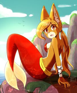 anthro breasts bright_(namrii_) clothed ear_tuft female fox furry furry_ears merfolk mermaid mermaid_tail namrii not_porn oc old_bright_(namrii_) shell_bikini tagme