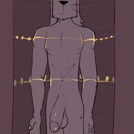 1:1 2023 5_fingers anthro balls big_penis black_nose canid canine canis digital_media_(artwork) digital_painting_(artwork) dracks fingernails fingers foreskin front_view genitals glans hair hands_at_side hi_res humanoid_genitalia humanoid_penis inside long_hair machine macro_march male mammal nails navel neutral_expression nipples nude penis solo standing thick_penis tom_(dracks) uncircumcised whiskers wolf