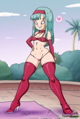 arrogant between_labia bra_(dragon_ball) bra_briefs breasts dragon_ball dragon_ball_gt female high_heels innie_pussy nipples_visible_through_clothing pervertoons pussy riffsandskulls small_breasts thong