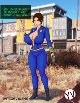breasts fallout female jumpsuit large_breasts no_artist spanish_text tagme vault_girl