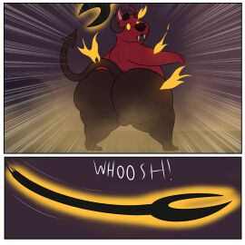 2024 2_horns absurd_res anthro arthur_higgles ass balls big_ass big_butt brown_body brown_fur brown_horn brown_nose brown_tail canid canine canis colossalstars comic curled_horn demon digital_media_(artwork) domestic_dog exclamation_point fangs fire fur genitals halloween halloween_2024 herding_dog hi_res holidays horn hybrid looking_at_self looking_back magic male mammal multicolored_body multicolored_fur obese obese_anthro obese_male onomatopoeia overweight overweight_anthro overweight_male pastoral_dog red_body red_ears red_fur sharp_teeth solo sound_effects spade_tail standing surprise surprised_expression tail teeth text thick_thighs tongue two-tone_body two-tone_fur welsh_corgi yellow_eyes