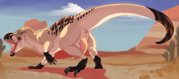 animal_genitalia anus bodily_fluids cactus claws cloud day dinosaur erection feral genital_fluids genital_slit genitals hi_res indominus_rex jurassic_park jurassic_world looking_at_viewer male male_feral open_mouth orange_eyes outside owishka penis pink_anus pink_penis pink_tongue plant precum prehistoric_species pupils reptile saliva saliva_string saurischian scalie sharp_teeth slit_pupils solo tail teeth theropod tongue universal_studios white_body