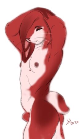 animal_genitalia anthro bedroom_eyes feelferal femboy fully_sheathed fur genitals lagomorph leporid looking_at_viewer male mammal narrowed_eyes nipples nude_anthro nude_male pose rabbit red_body red_fur seductive sheath side_view simple_background slim_anthro slim_male solo white_background