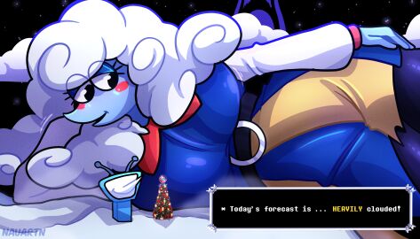 blue_skin cloud clouds deltarune deltarune_chapter_3 elnina_(deltarune) giantess huge_ass huge_breasts macro nauartn umbrella weather weather_report white_hair