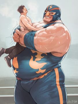 bara bear_hug bearhug bulge fatal_fury flaccid king_of_fighters kuki1210 lifting_person male male_only musclegut muscles muscular muscular_male penis raiden_(snk) size_difference snk sweat sweating wrestler yaoi