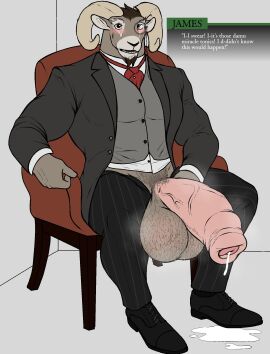 2024 anthro balls balls_blush big_balls big_penis bighorn_sheep black_tie_(suit) blush bodily_fluids body_blush body_hair bovid bovid_horn caprine caprine_horn classy clothed clothing dialogue_box echo_(series) echo_project embarrassed english_text erection eyewear facial_hair foreskin formal_wear full-length_portrait fully_clothed genital_fluids genitals goatee hairy_balls hi_res horn huge_balls huge_cock hyper hyper_balls hyper_genitalia hyper_penis james_hendricks_iii male mammal monocle musk musk_clouds musky_balls musky_penis open_mouth open_smile penis penis_poking_out portrait precum precum_pool pubes ram_horn ryanmakana sheep sitting smile solo stuttering suit suit_and_tie surprise surprised_expression text the_smoke_room uncircumcised vein veiny_penis wide_eyed