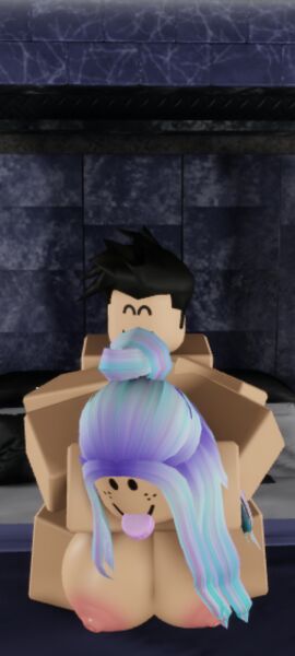 1boy 1girls 3d 3d_(artwork) areola big_breasts black_hair breasts close-up female grabbing_back male naked naked_female naked_male nipples roblox roblox_avatar roblox_studio robloxian