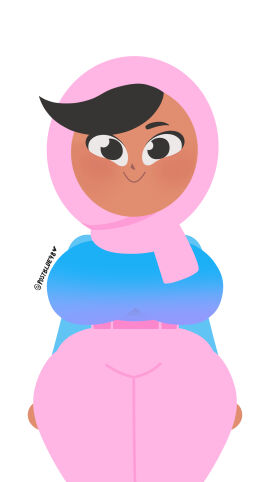 1girls accurate_art_style adorable ass bangs big_ass big_breasts black_eyes black_hair blush breasts cute dark-skinned_female duolingo female fully_clothed hijab large_breasts pants postblue98 safe safe_for_work smiling_at_viewer sweater wide_hips zari_(duolingo)