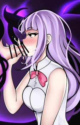 1boy 1girls 2d 2d_(artwork) black_eyes blowjob blowjob_face cum cum_drip cum_in_mouth cumshot cumshot_in_mouth darkness demon demon_girl duo duo_focus female female_focus flushed flushed_face grabbing grabbing_penis leotard long_hair male male/female melascula nanatsu_no_taizai overflowing_cum penis pink_hair queen_of_(nanatsu_no_taizai) queen_of_(seven_deadly_sins) sucking sucking_penis the_seven_deadly_sins tongue tongue_out unseen_male_face white_leotard