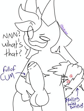 absurd_res anal_tugging anthro azulak balls big_balls big_penis bodily_fluids buttplug buttplug_tail cum cum_inside demon erection evil_grin fake_tail genital_fluids genitals hi_res horn humanoid inflated_belly inflation looking_at_viewer male penis plug_(sex_toy) sex_toy smile solo spasm standing