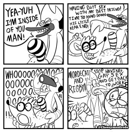 2024 absurd_res all_fours anal anal_sex angry animate_inanimate anthro anthro_on_anthro anthro_penetrated anthro_penetrating anthro_penetrating_anthro ass avian beak benson_dunwoody bird black_and_white blue_jay bodily_fluids cartoon_network caught cheesymanfredo comic corvid dialogue english_text feathers four_frame_image fur group hi_res humanoid humor jay_(bird) living_machine machine male male/male male_penetrated male_penetrating male_penetrating_male mammal monochrome mordecai_(regular_show) multiple_scenes narrowed_eyes new_world_jay nude open_mouth open_smile oscine parody passerine penetration penile penile_penetration penis penis_in_ass procyonid raccoon regular_show rigby_(regular_show) sex simple_background smile standing surprise surprised_expression sweat teeth text trio tuft url white_background