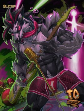 2025 abs alternative_fashion anthro badger balls balls_slip biceps big_bulge black_body black_fur bodily_fluids body_hair bulge claws clothed clothing concert devil_horns_(gesture) dipstick_ears drum ear_markings ear_piercing electric_guitar electronics fingerless_gloves fishnet_clothing fishnet_underwear fur generation_8_pokemon genitals gesture gloves guitar hand_gesture handwear happy_trail hi_res long_tongue looking_at_viewer male mammal metal metalhead microphone mohawk multicolored_body multicolored_ears multicolored_fur muscles muscular muscular_male musical_instrument mustelid musteline nintendo obstagoon open_mouth pecs percussion_instrument performance piercing playing_guitar playing_music plectrum plucked_string_instrument pokemon pokemon_(species) pose rocking_out saliva signature singing solo solo_male stage stage_lights standing string_instrument td3lic tongue tongue_out two-tone_body two-tone_fur underwear underwear_only vein veiny_arms veiny_muscles wardrobe_malfunction white_body white_fur