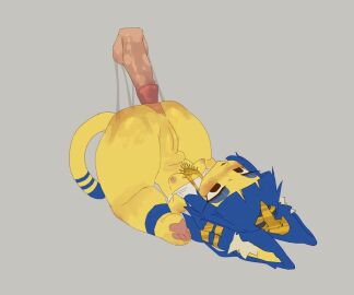 1boy 1girls anal anal_sex animal_crossing animated ankha anthro ass_up balls big_anus big_ass blue_hair bouncing_breasts breasts cat_ears cha_tuo_yan disembodied_penis female male nintendo nude penis small_breasts stomach_bulge sweat sweaty upside-down yellow_fur