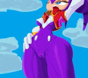 1girls arm_up blue_eyes breasts buttbuttthenobelbutt cameltoe cloud eyelashes fang female gloves hand_on_hip narrow_waist nights nights_into_dreams nipple_bulge one_eye_closed open_mouth pussy sega sky solo stretching tagme thick_thighs thin_waist tight_clothing