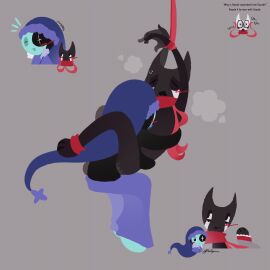 4_arms :3 artist_request astro_(dandy's_world) black_body black_mouth blue_tongue breast_licking breasts closed_eyes dandy's_world dazzle_(dandy's_world) gay gay_sex grey_skin high_resolution highres male missing_eye multi_arm multi_limb nightcap on_knees open_mouth pajama_pants paws red_ribbon red_scarf roblox roblox_game shocked_face sigh sitting_on_knees tied_hands white_lines