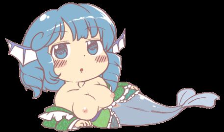 1girls animated areolae artist_request bare_shoulders blue_eyes blue_hair bouncing_breasts breasts breasts_out chibi chibi_style dot_nose drill_hair erotic_chibi female gyate_gyate head_fins large_breasts looking_at_viewer meme merfolk mermaid mermaid_girl mermaid_tail nipples open_mouth pussy short_hair solo touhou twin_drills vagina wakasagihime