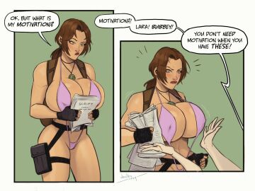 2024 annoyed ass athletic athletic_female backpack biceps big_breasts bikini bimbo_body breasts breasts_bigger_than_head brown_eyes brown_hair busty cleavage comic devil_hs embarrassed embarrassed_female female female_focus female_only fingerless_gloves front_view gear hourglass_figure huge_breasts lara_croft lara_croft_(survivor) large_breasts long_hair necklace perfect_body perfect_boobs pink_bikini pink_bikini_bottom pink_bikini_top ponytail pose sideboob sling_bikini slingshot_swimsuit string_bikini swimsuit swimwear thigh_highs tomb_raider tomb_raider_(survivor) wide_hips