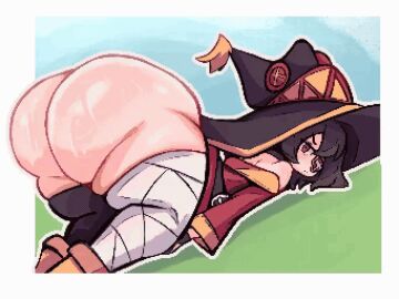 1girls animated ass ass_body ass_focus bottom_heavy bottomless brown_hair bubble_ass bubble_butt eye_patch face_down_ass_up female huge_ass kono_subarashii_sekai_ni_shukufuku_wo! megumin notsawl shaking_ass shaking_butt shortstack top-down_bottom-up witch_hat