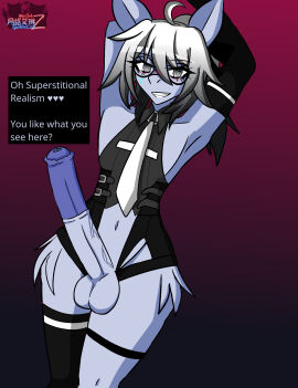 1boy 2025 a_mysterious_figure_(horse_race_tests) airiin220 armpits big_penis big_thighs blush cyberairiin_(airiin220) english_text femboy furry furry_only glasses horse horse_penis horse_race_tests horsecock male male_only penis penis_out text thick_thighs tie twink yaoi