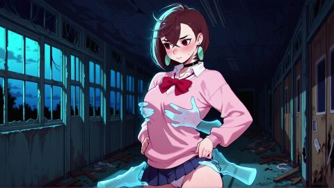 ai_generated blush breast_grab cameltoe dandadan embarrassment fanart ghost ghost_hands momo_ayase night nucharona school school_uniform tagme video