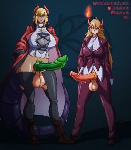 2futas alternate_version_available animal_genitalia futanari horns intersex no_panties nsfwblackle precum