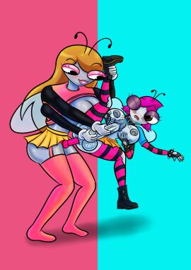 1female 1futa 2020s 2025 4_arms accurate_art_style anal_sex antennae_(anatomy) big_balls big_breasts big_penis blonde_female blue_shirt blush boots breast_size_difference breasts_out_of_clothes caressing_balls character_name:dawn's_servants clothed_sex color_background dawn's_cronies disney disney_channel dominant_female domination female fingerless_gloves freckles freckles_on_balls freckles_on_breasts freckles_on_face futanari gloves gloves_(marking) holding_leg huge_breasts insect_girl insect_wings intersex intersex/female large_wings lifting_person light-skinned_female light-skinned_futa lily_(the_buzz_on_maggie) long_hair looking_at_each_other looking_at_partner magenta_hair maggie_pesky masturbation miniskirt multi_arm one_eye_closed pink_background pink_eyeshadow pink_lipstick pink_pantyhose pink_shirt playing_with_own_breasts punk_girl purple_eyeshadow render short_female small_wings smug_face standing_sex strap-on strapon_sex striped_legwear stroking_penis studded_bracelet studded_collar submissive_futa tall_female the_buzz_on_maggie torn_pantyhose transparent_wings turquoise_background two_tone_background wide_hips wing_size_difference yellow_skirt zombiez