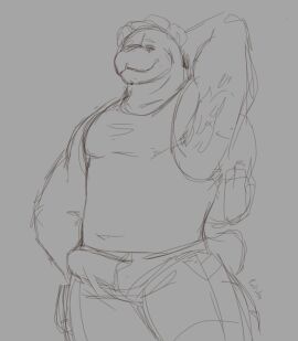 absurd_res armpit_hair backpack bear body_hair clothing erection erection_under_clothing hat headgear headwear hi_res male mammal palister35 shirt solo tank_top topwear