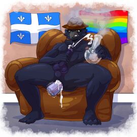 absurd_res anal anthro avian bird bodily_fluids canadian character_raventhehornycrow clothing corvid corvus_(genus) crown cum cum_inside dildo drugs ejaculation genital_fluids hat headgear headwear hi_res male male/male marijuana oscine passerine pride_colors quebec quebec_flag rainbow_pride_colors raven sex_toy smoke smoking_pipe solo vibrator