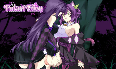 against_tree anal anal_insertion anal_sex blush blush_lines bow breasts cat_bell cat_ears cat_eyes cat_girl cat_humanoid cat_tail catgirl checkered_legwear cheshire_grimace cock dickgirl dream dreaming dress dress_lift erect_penis erection erection_under_skirt female flaccid flaccid_penis flaccid_while_penetrated forest futa_on_futa futa_only futanari futari_eden green_eyes intersex leaf_hair_ornament lifting_leg lifting_person long_hair lostia_works malice_eden moaning nail_polish nails_painted painted_nails penis purple_hair sex side_boob sideboob skirt skirt_lift stockings woods xia00nahayo