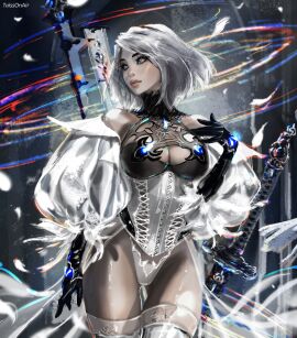 1girls blue_eyes breasts cleavage curvaceous curvaceous_body curves curvy curvy_body curvy_female curvy_figure exposed_breasts female female_only hourglass_figure inner_sideboob light-skinned_female light_skin nier nier:_automata sideboob solo solo_female tattiart voluptuous voluptuous_female white_hair yorha_2b