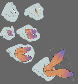 1boy bublijoestar digital_drawing_(artwork) digital_media_(artwork) diphallia diphallism dragon knot knotted_penis male male_focus male_only multi_genitalia multi_penis orange_penis penis penis_focus penis_out popping_out precum precum_drip precum_on_penis precum_string shiny slit slitfluid solo solo_focus