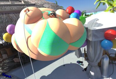 3d balloon balloon_inflation balloons big_breasts bikini black_glasses breasts cyan_hair female floating glasses helium_inflation helium_tank hyper_inflation inflation inflation_fetish inkling inkling_girl nintendo oc pool_party spherical_inflation splatoon splatoon_(series) swimwear thesupermon tied_to_floor white_skin
