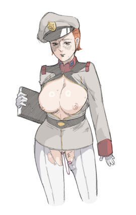 1girls blush breasts earth_federation female female_only gundam matilda_ajan mayikillu military military_hat military_uniform mobile_suit_gundam older_female peaked_cap pussy red_hair ripped_clothing ripped_pants ripped_tights shy simple_background tights vibrator vibrator_in_pussy white_background white_leggings