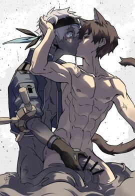 eyes_open kissing male male_only patientz skinny slime white_hair