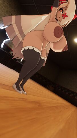 1girls 3d areolae armpits arms_up ass big_ass big_breasts breasts female hair_over_one_eye hazbin_hotel low-angle_view nude sloppydragons solo tagme thick_thighs thighhighs thighs vaggie_(hazbin_hotel) vrchat wide_hips