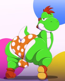 1boy absurd_res aged_up anthro ass bedroom_eyes big_ass big_butt bulge clothing detailed_bulge footwear hair hi_res looking_at_viewer looking_back male mario_(series) narrowed_eyes nintendo panties paper_mario:_the_thousand_year_door seductive shoes solo super_mario_bros. tepigfan101 the_great_gonzales_jr underwear wrestler yoshi