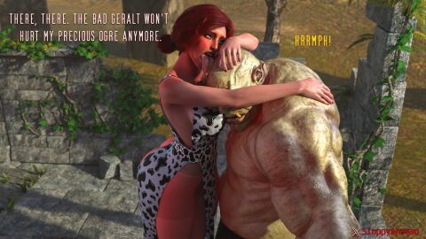 1boy 1girls 3d 3d_render 3dx ahe_gao ahegao_face ass ass_focus big_ass big_butt drool drooling drooling_tongue extreme_french_kiss face_lick face_licking female french_kiss french_kissing kissing licking male monster ogre pantyhose sloppyahegao spit the_witcher_(series) the_witcher_3:_wild_hunt triss_merigold