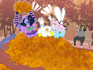 1girls 2boys big_breasts breasts busty_male cleavage female furry huge_breasts lazydreamerart male male_with_breasts peanut_butter_(theycallhimcake) tagme_(character) thick_thighs wide_hips